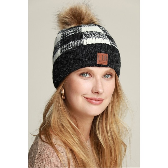 Buffalo Check Pom Hat-Black - Picture 2 of 2